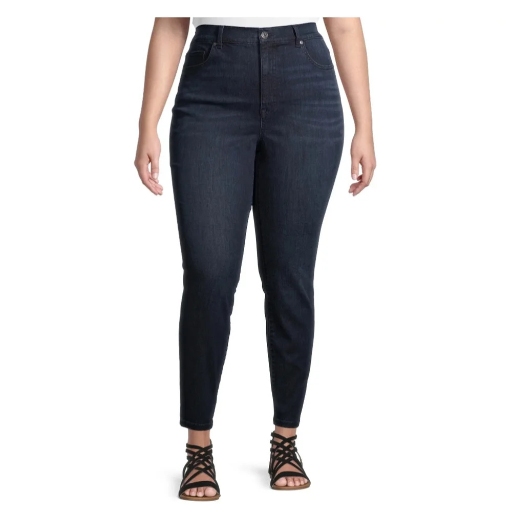 Terra & Sky Women's Plus Size 26W Petite Straight High-Rise Jeans Dark Wash